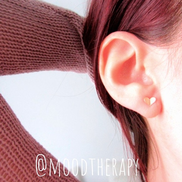 Folded Heart Stud Earrings Gold, Rose, Oxidized or Polished 925 Sterling Silver - Picture 4 of 11